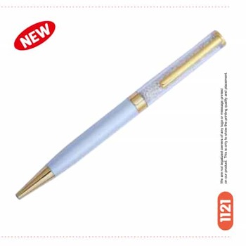 1121 White Siroski Metal Ball Pen