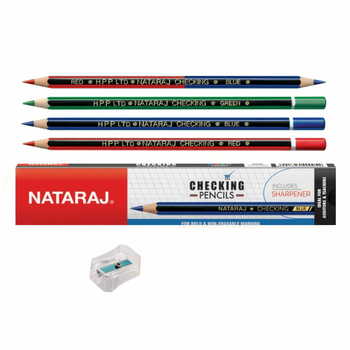 NATRAJ  2 IN 1 RED AND BLUE CHECKING PENCILS WITH SHARPNER (PACK OF 2)