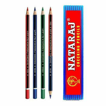 NATRAJ  2 IN 1 RED AND BLUE CHECKING PENCILS WITH SHARPNER (PACK OF 5)