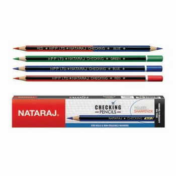 NATRAJ  2 IN 1 RED AND BLUE CHECKING PENCILS WITH SHARPNER (PACK OF 10)
