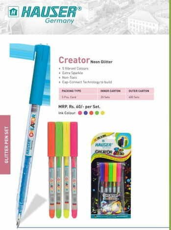 Hauser Creator Neon Glitter Pen Set(5pc)