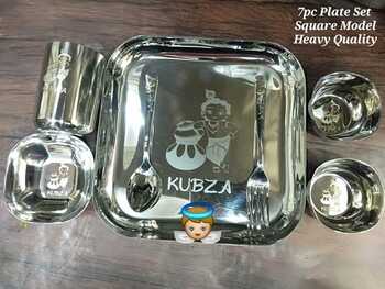 Personalised  Stainless  Steel 7 pc Square  Plate  with Glass and Fork  and Spoon ,Bowl ,Small Dish