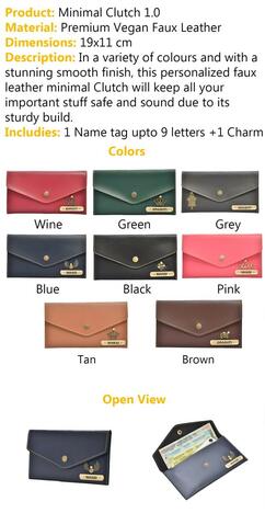 Personalised  Minimal Clutch Faux Leather  best for Gift