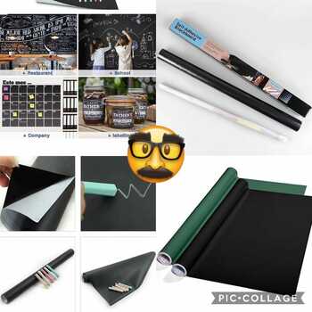 black Board for Wall Sticker Peel and Stick Dry Erase Paper Office Board Stick on Black board Self Stick Removable Wallpaper Homeworking 5 Colored Chalk for Home Office School, Black