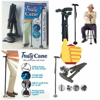 Trusty Cane Folding Walking Triple Head Pivoting Base With LED Walking Stick Pack of 1