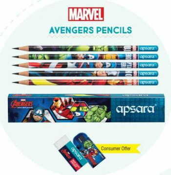 APSARA MARVEL AVENGERS PENCILS WITH FREE SHARPNER AND ERASER(PACK OF 50 PENCILS)