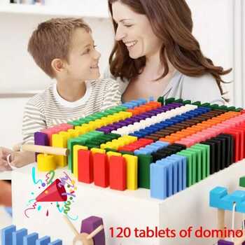 120 Pc set Rainbow Wood Kids Building Blocks Children Color Sort Kids Early Educational Wooden Bright Dominoes Brain Game Colourful Domino Wooden Tiles Toy For Children Early Learning Educational Games Toys Gift