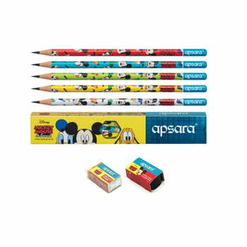 APSARA DISNEY MICKY MOUSE & FRIENDS PENCILS  WITH FREE SHARPNER AND ERASER(PACK OF 50 PENCILS )