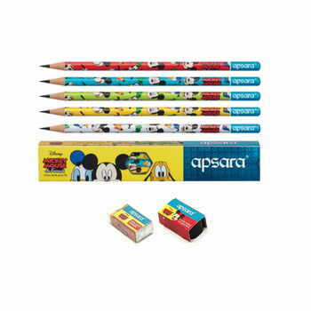 APSARA DISNEY MICKY MOUSE & FRIENDS PENCILS  WITH FREE SHARPNER AND ERASER(PACK OF 100 PENCILS )