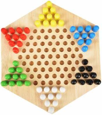 Wooden Chinese Checkers Hexagon Board with Wooden Marbles Family Game Set Multicolor Party & Fun Games Board Game