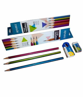 APSARA TRIANGLE METALLICS PENCILS WITH ERASER AND SHARPNER (PACK OF 50)