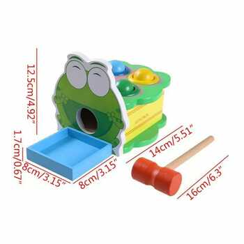 Wooden Hammer and Peg Toy Frog Pounding Bench Toy
