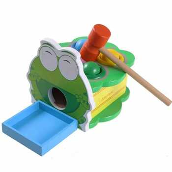 Wooden Hammer and Peg Toy Frog Pounding Bench Toy