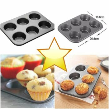 Non-Stick Carbon Steel 6-Cup Muffin Pan for Oven Baking -Black