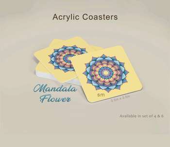 ACRYLIC COASTER (MANDALA FLOWERS Print Set of 6)