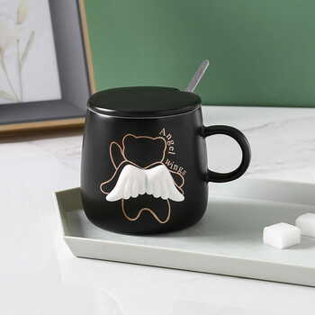 Angle ceramic mug with 3d wings & lid -BLACK