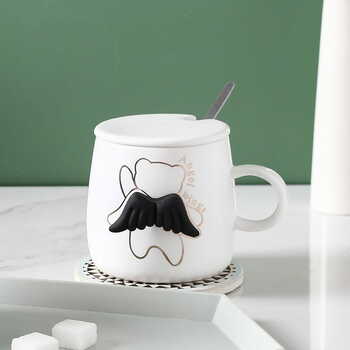 Angle ceramic mug with 3d wings & lid - WHITE