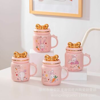 CERAMIC MUG WITH 3D BOW WITH CUTE RABBIT PRINT