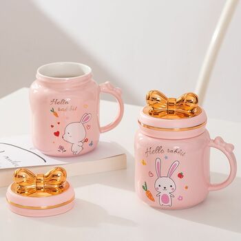 CERAMIC MUG WITH 3D BOW WITH CUTE RABBIT PRINT