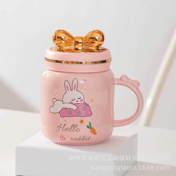 CERAMIC MUG WITH 3D BOW WITH CUTE RABBIT PRINT