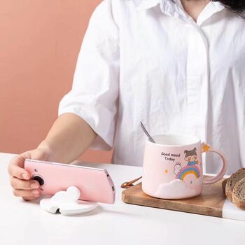 CERAMIC MUG WITH LID USE AS MOBILE HOLDER