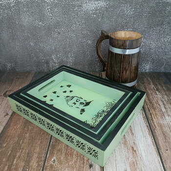 Handpainted Resin Coated Buddha Tray Set of 3 | Serving Trays | Kitchen, Dining Decorative Trays | Multipurpose Trays | Gift Item | Handmade Handicraft Product