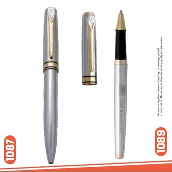 1087 THICK WHITE GOLD PLATED METAL BALL PEN